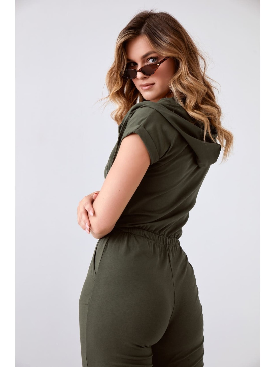 Women\'s khaki hooded jumpsuit FK622 - Online store - Boutique